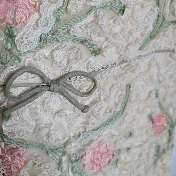 Vintage Esther Pomerantz 50s Sleeveless Dress Crinoline Cream Pink Green Lace - Picture 7 of 8